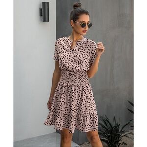 Stellah Printed Smocked Waist Mini Dress Flounce Hem Size Small